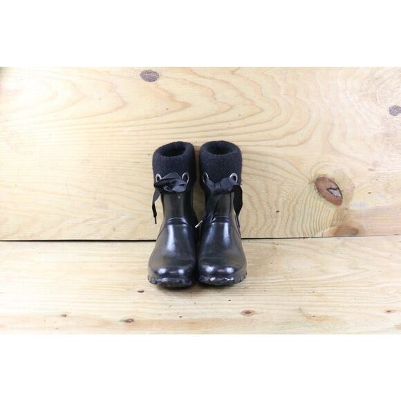 Bogs Boots Womens 7 Black Becca Solids Bow Rain Boots Mid Calf Pull On - Picture 2 of 8